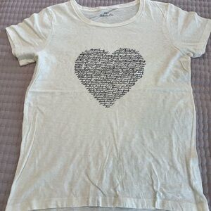 J. Crew Cream T-Shirt with Black Script Heart